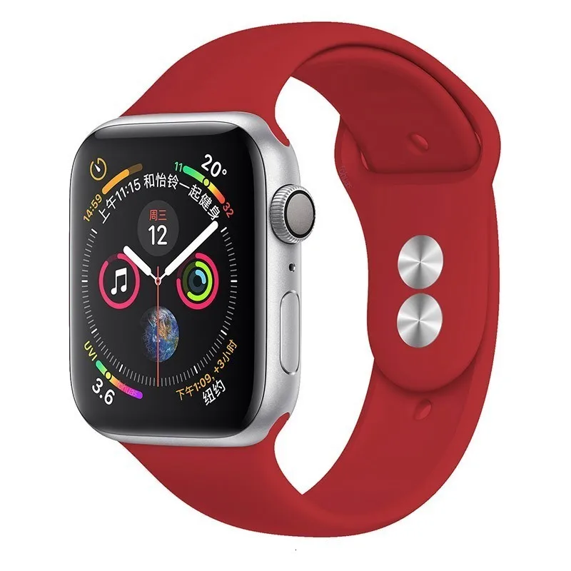 Silicone Strap For Apple Watch band 44mm 42mm iwatch series 5 4 3 2 1 Bracelet 40mm 38mm pulseira smart watch Accessories loop - Цвет ремешка: 19 Red