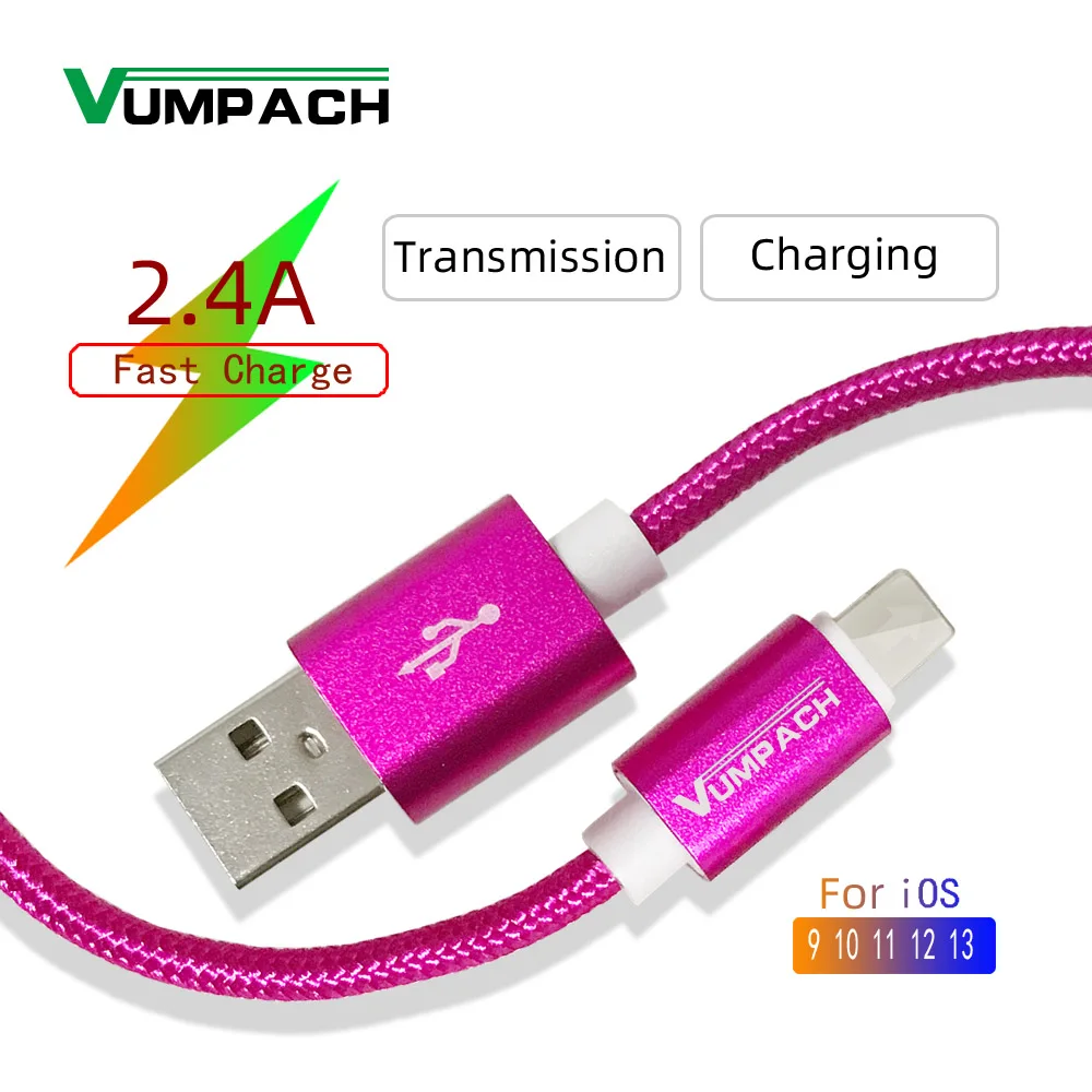 

Vumpach USB Cable for iphone 7 Xs MAX 6 plus 7 6s X 5 se ipad 2 mini USB Fast Charging Data Cable cord 8 Pin mobile phone cables