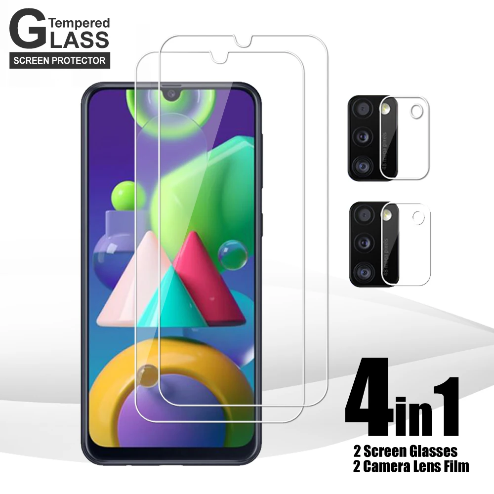 4 в 1 для Samsung Galaxy M01 M12 M21 2021 M31 M31s M51 закаленное стекло Защита экрана и объектива