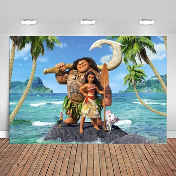 

7x5FT Vaiana Moana Waialiki Maui Green Plam Branch Sea Custom Photo Studio Backdrop Background Banner Vinyl
