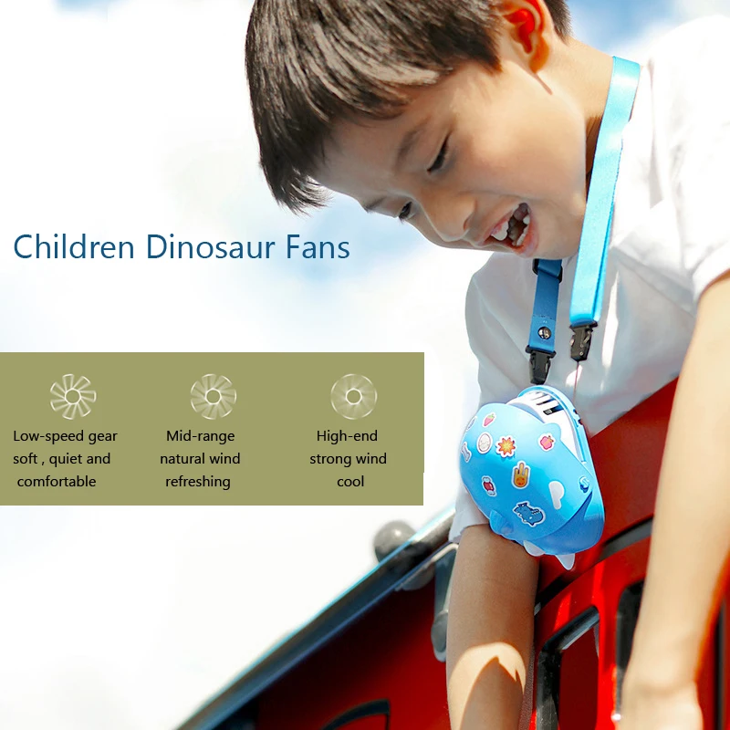 

ELOOLE USB Fans Portable Dinosaurs Shape Innovative Cute Convenient To Carry Hang Neck Mini Cartoon Small Voice Light Fan