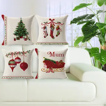 

2020 Christmas Linen Square Throw Flax Pillow Case For Home Decro Sofa Cushion Pillow Cover Wholesale poszewki na poduszki