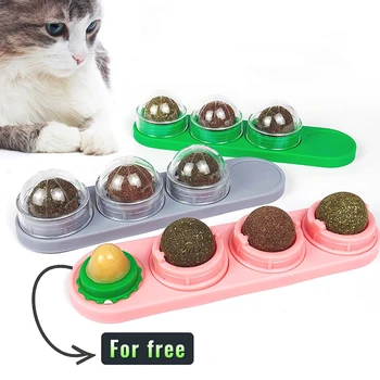 

1/4pcs Rotated Catnip Treat Cat Ball Sugar Energy Snacks Pet Catnip Lick Ball Self-adhesive Wall Mount Molar Teething Toy #15