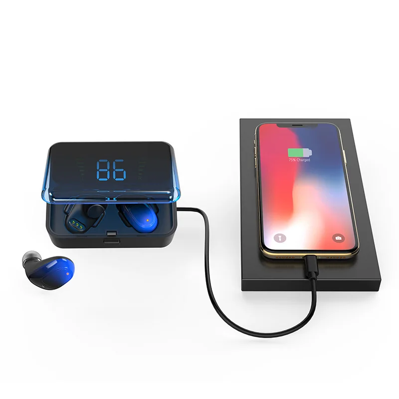 Bluetooth беспроводные настоящие наушники TWS наушники Bluetooth V5.0 наушники IPX5 водонепроницаемые 2000 мАч коробка для хранения зарядки
