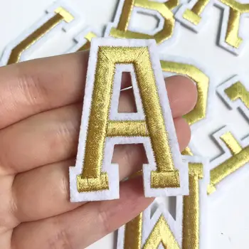 

Gold Letters Iron On Patch Applique Diy Alphabet Embroidered Patches For Kids Clothing Bags Sewing Name Badge Patch Accessories
