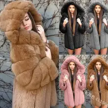 Женское пальто с капюшоном и длинным рукавом из искусственного меха, хлопковое плотное пальто размера плюс, меховая парка с капюшоном, плотное хлопковое пальто, женская верхняя одежда