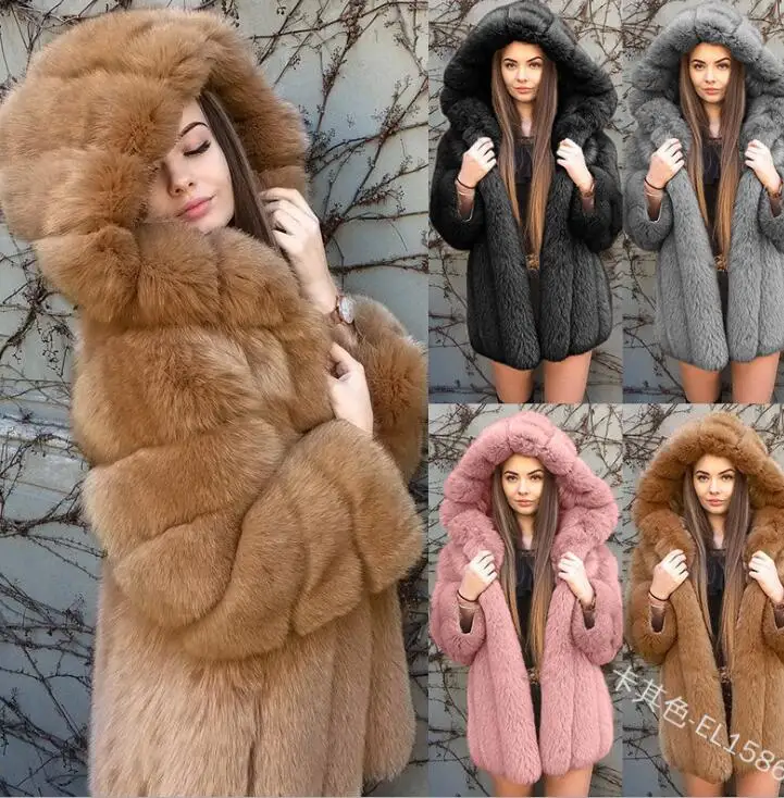 Женское пальто с капюшоном и длинным рукавом утепленное из искусственного