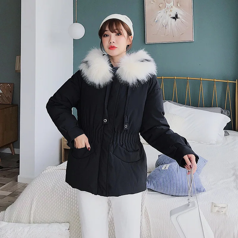 

Cotton-padded Clothes Women's Short 2019 Winter New Style Korean-style Waist Hugging Fur Collar Hooded down Jacket Cotton-padded