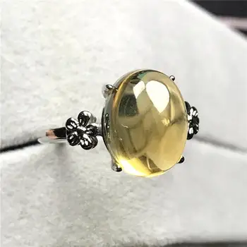 

12x9mm Genuine Natural Yellow Citrine Quartz Ring Jewelry For Woman Man Crystal Oval Beads Silver Gemstone Adjustable Ring AAAAA