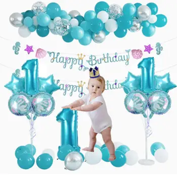 

Blue Number Ballon Mermaid Balloon Girl Boy 2nd 1 1st Birthday Baloon Happy Birthday Party Decor kids Number Balon