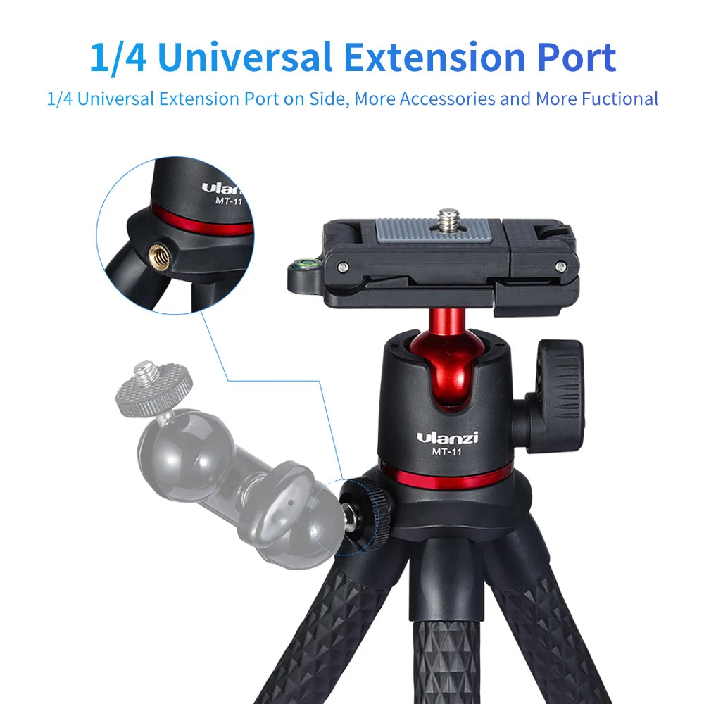 ⁦غوريلا بود ترايبود قابل للطي ومتين ulanzi Flexible Octopus Tripod مع تثبيت 1/4"رأس بكرة للتوازن⁩ - الصورة ⁦4⁩