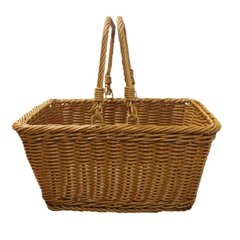 

Hot Picnic Basket Woven PP with Double Folding Handles Easter Basket Storage Easter Eggs and Easter Candy Bath Toys and Children