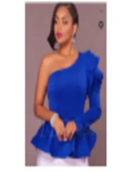 

Royal Blue Women Blouse Shirt Ruffle One Shoulder African Style Summer 2020 Lady Work Party Club Tops Femme