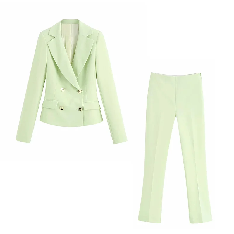 

Autumn women's office suit pants two-piece suit 2020 new slim short double-breasted jacket Elegant high waist flared pants