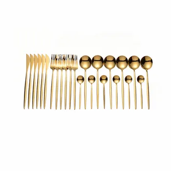 

304 Stainless Steel 24pcs Gold Dinnerware Set Tableware Set Knife Fork Spoon Silverware Cutlery Set Dishwasher Safe Flatware Set