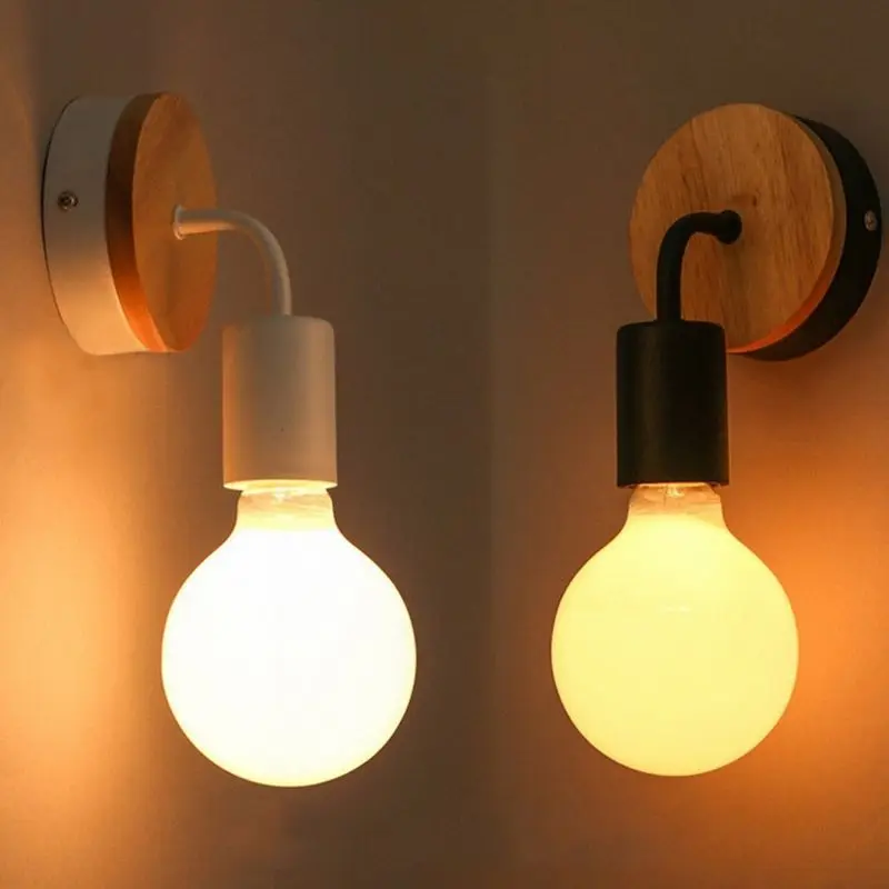 New Black Modern Simple Industrial Wall Lamp Raw Wood Table Cafe Sconces Home Decor | Освещение