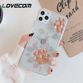 

LOVECOM Phone Case For iPhone 11 Pro Max XR XS Max 7 8 Plus X Electroplate Glitter Rose Flower Clear Soft Back Cover Coque Gift