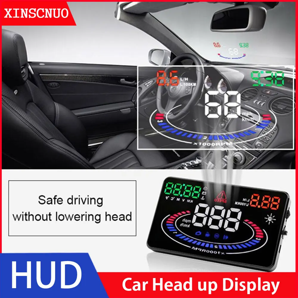 

Car Universal HUD Head Up Display OBD OBD2 Head-Up Speed Projector Safe Driving System Security Alarm Water temp Overspeed RPM