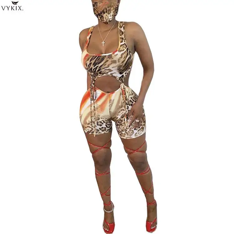 

Women Leopard Print Spaghetti Strap Cut Out Waist Playsuit Sexy Party Club Bodycon Bodysuits One Piece Rompers Clubwear Overalls
