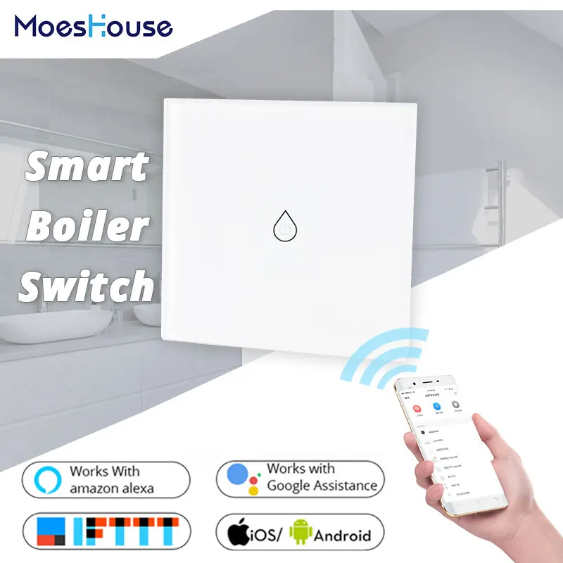 WiFi Smart Boiler Glass Panel Switch Smart Life Tuya App Remote Control Water Heater Switch Work wit