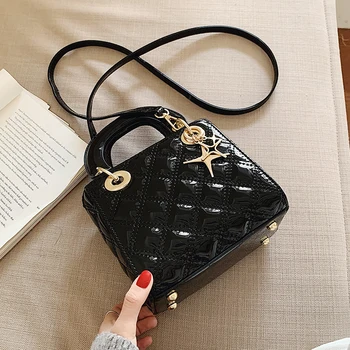 

Elegant Female Plaid Tote bag 2020 New High Quality Patent Leather Women's Designer Handbag Portable Shoulder Messenger Bag