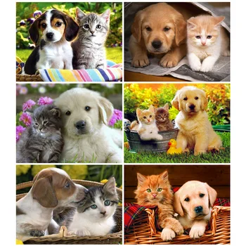

HUACAN 5D Diamond Embroidery Full Square/Round Dog Diamond Painting Animal Picture Handcraft Mosaic Home Decor