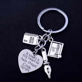 

12PCs It Takes A Big Heart To Help Shape Little Minds Keyrings Teacher Pen Notebook Pendant Keychains Teachers Jewelry Gifts Hot