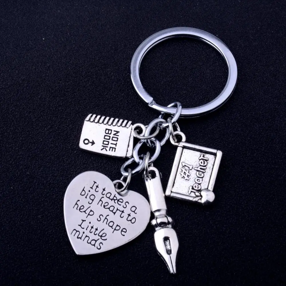 It Takes A Big Heart To Help Shape Little Minds Love Keyrings Teacher Pen Notebook Pendant Keychains Teachers Jewelry Gift | Украшения и