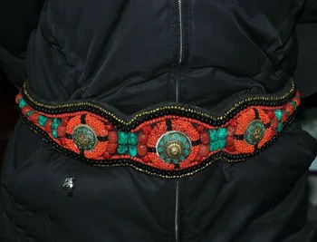 

wedding decoration Tibet Buddhism cloth turquoise Red Coral amulet Sacrifice belt waistband girdle
