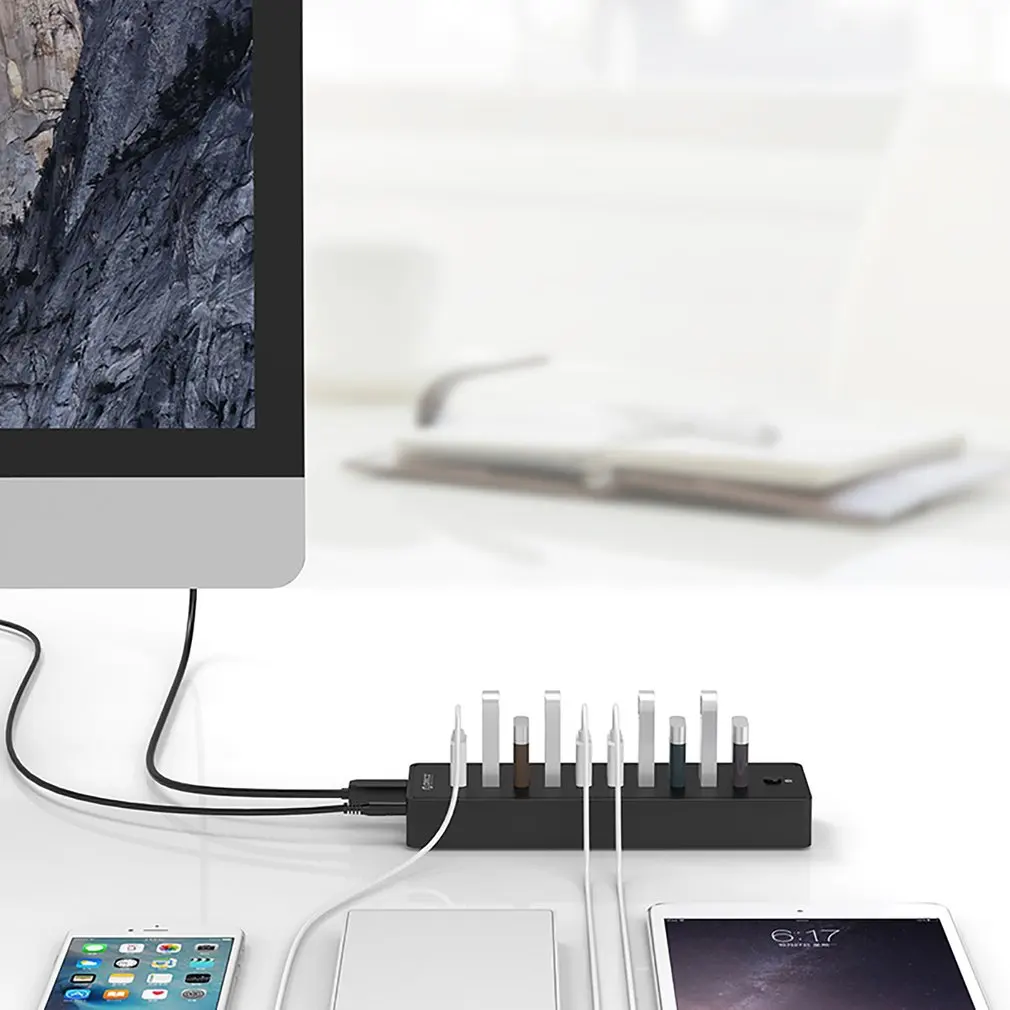 10 портов USB2.0 концентратор 12V2. 5A источник питания с 1,5 м кабель передачи данных огнеупорный ABS для ПК Mac ноутбук черный