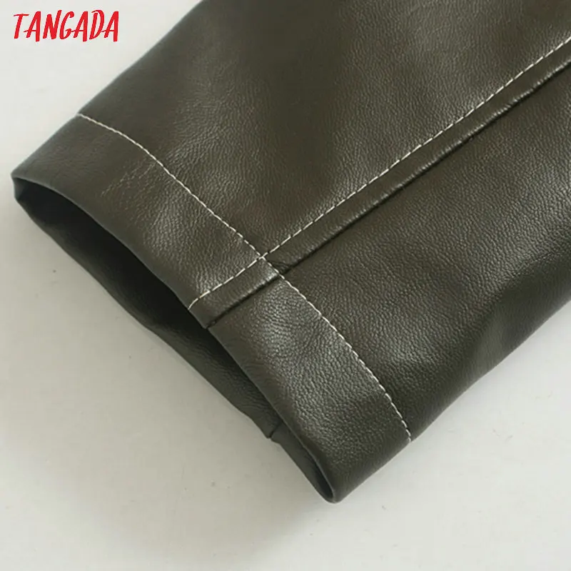 Tangada Женская куртка из искусственной кожи, пальто с карманами и отложным воротником, Женское пальто с длинным рукавом в стиле бойфренда, пальто большого размера 2W94