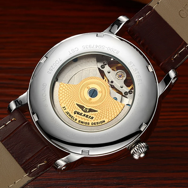 GUANQIN, мужские часы, Лидирующий бренд, роскошные Tourbillon, автоматические механические часы, мужские водонепроницаемые наручные часы с скелетом, Relogio Masculino