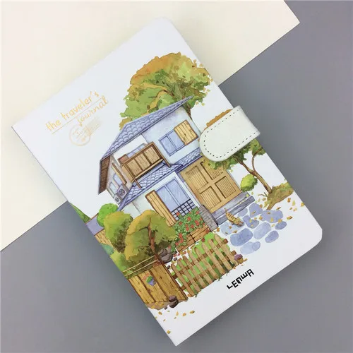 F Small Fresh Hand Account 32K Color Page Magnetic Buckle Blank Notebook Coated Side Travel Account 3 Beautiful Town - Цвет: F