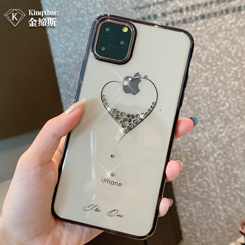 Black Тонкий противоударный чехол с блестящим покрытием для iPhone 11/11 Pro/11 Pro Max, жесткая задняя крышка с кристаллами и бриллиантами, роскошный брендовый прозрачный Kingxbar - Цвет: Black