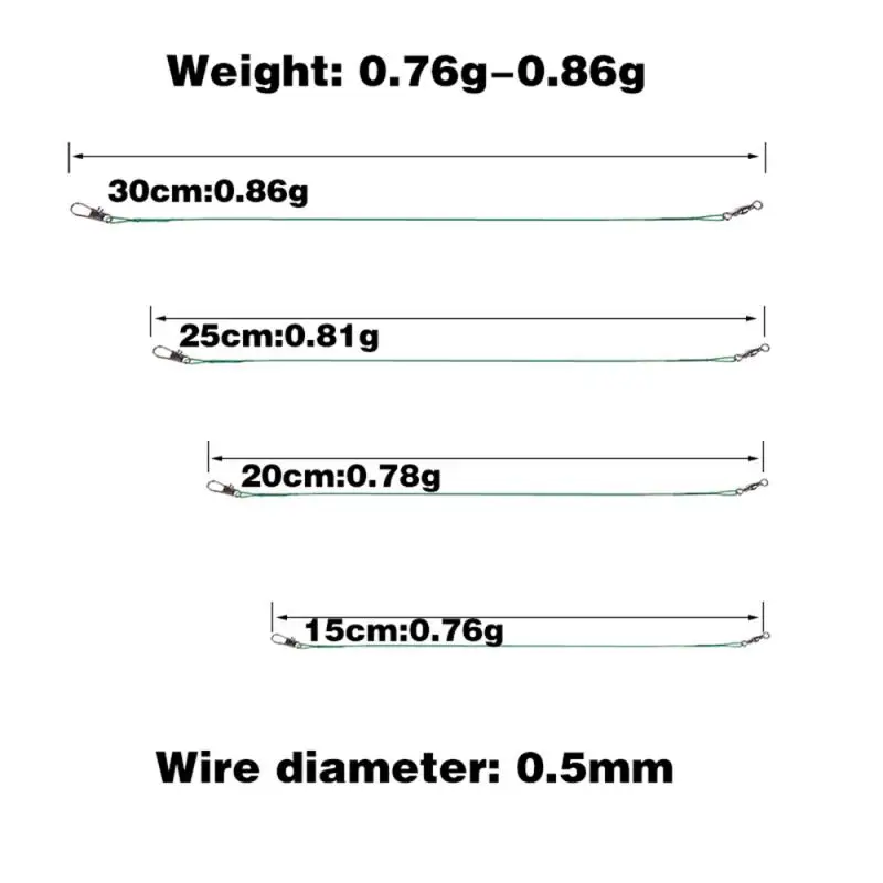 20PCS Anti Bite Steel Fishing Line Steel Wire Leader With Swivel Fishing Accessory Lead Core Leash Fishing Wire 15CM-40CM