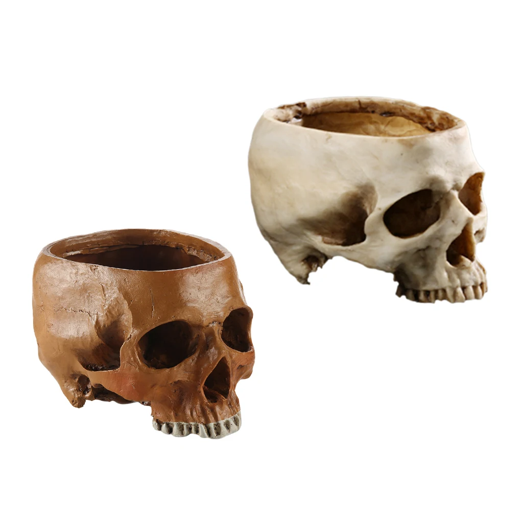 2x Human Skull Design Flower Pot Planter Container Replica Home Bar Decor