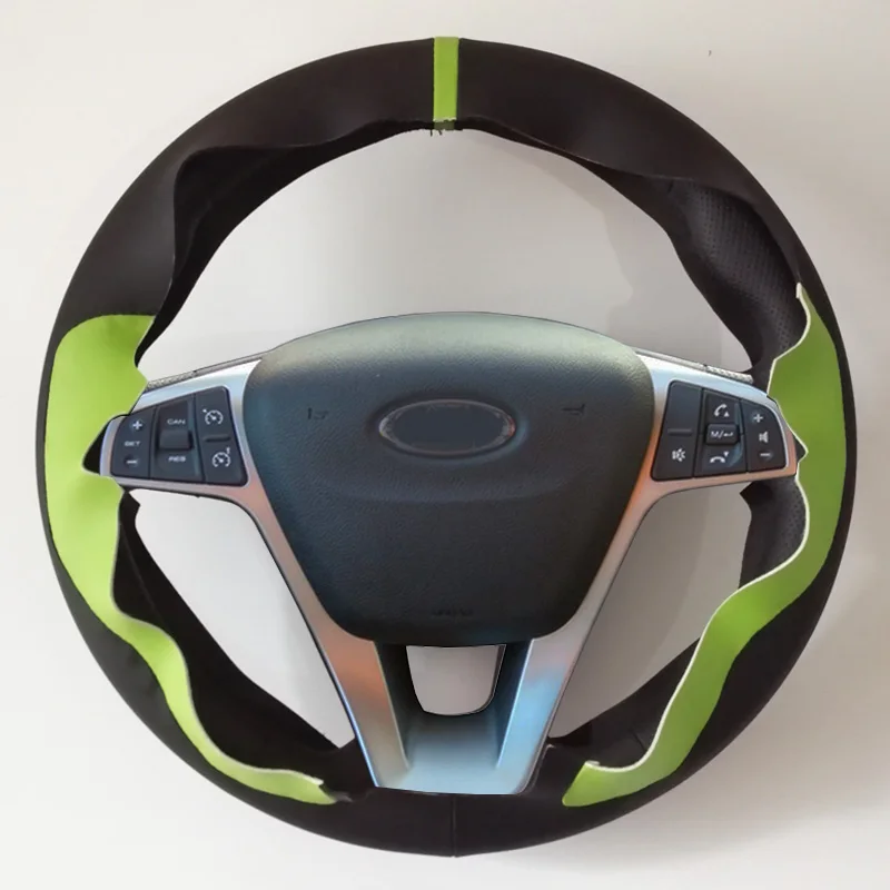 Green insert CARDAK ручной работы оранжевый черный искусственная кожа Чехол рулевого колеса автомобиля для Lada Vesta - Название цвета: Green insert