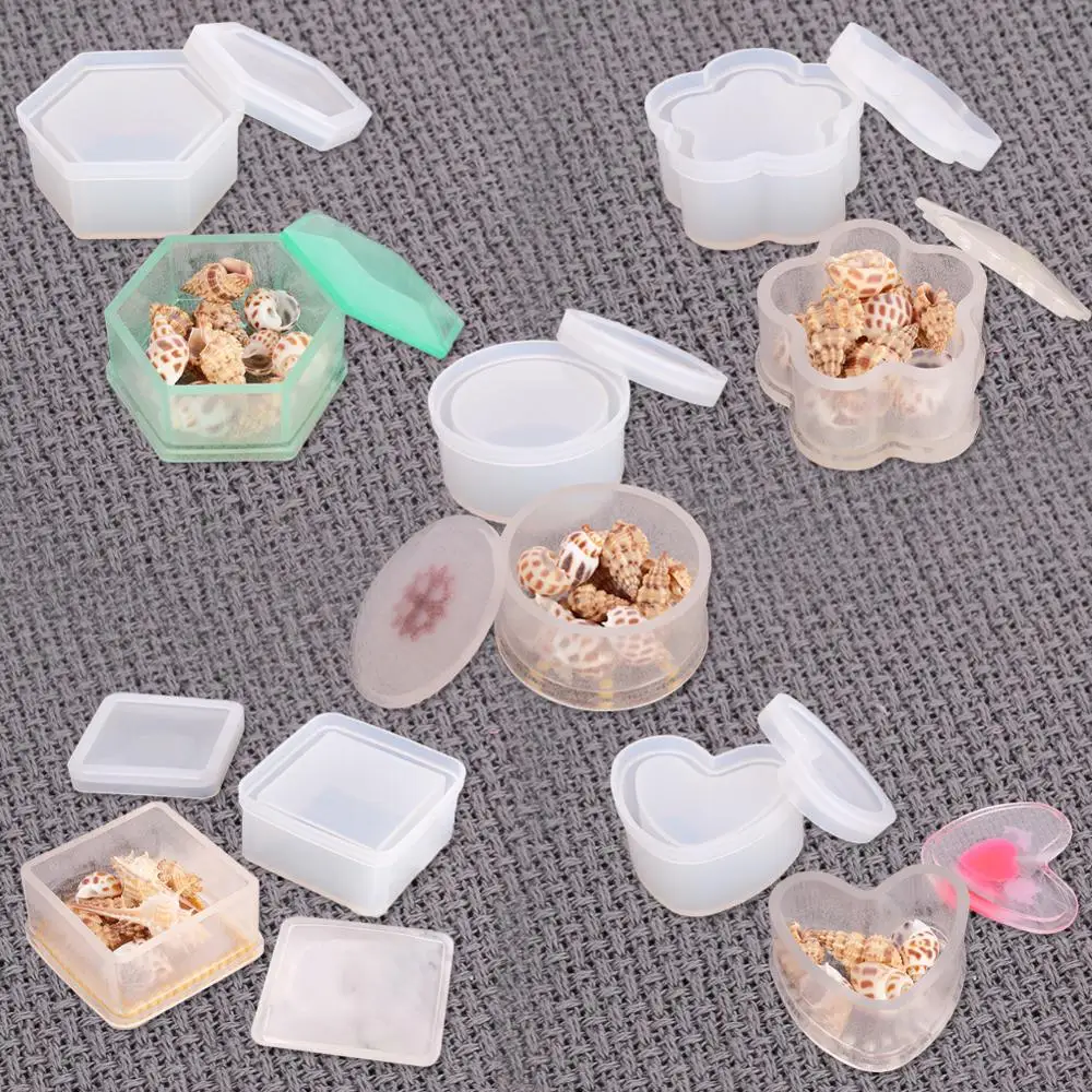 2 Set Heart Square Box Case with Cover DIY Jewelry Box Silicone Mold Mould