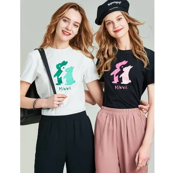 

HAVVA 2020 Summer New Ls-c Combed Blended Long-staple Cotton Digital Sanpower Rabbits Printed short-sleeved T-shirt T43140