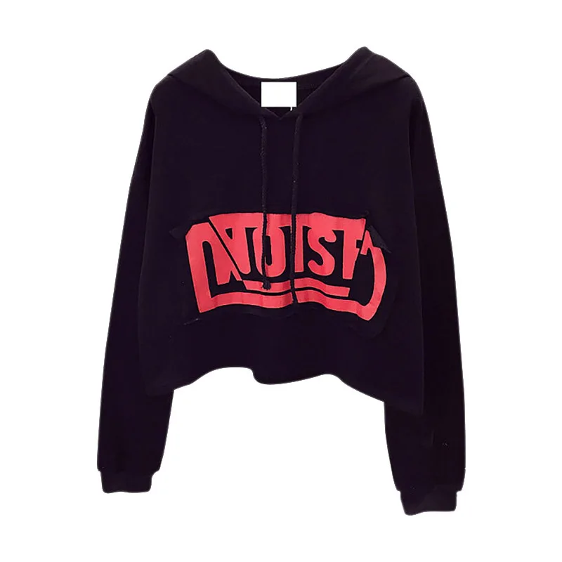 

Short Sweatshirt Women Harajuku Tops Simple Warm Long Sleeve Hoodies Letter Print Sweatshirt Plus Velvet Loose Pullovers #25