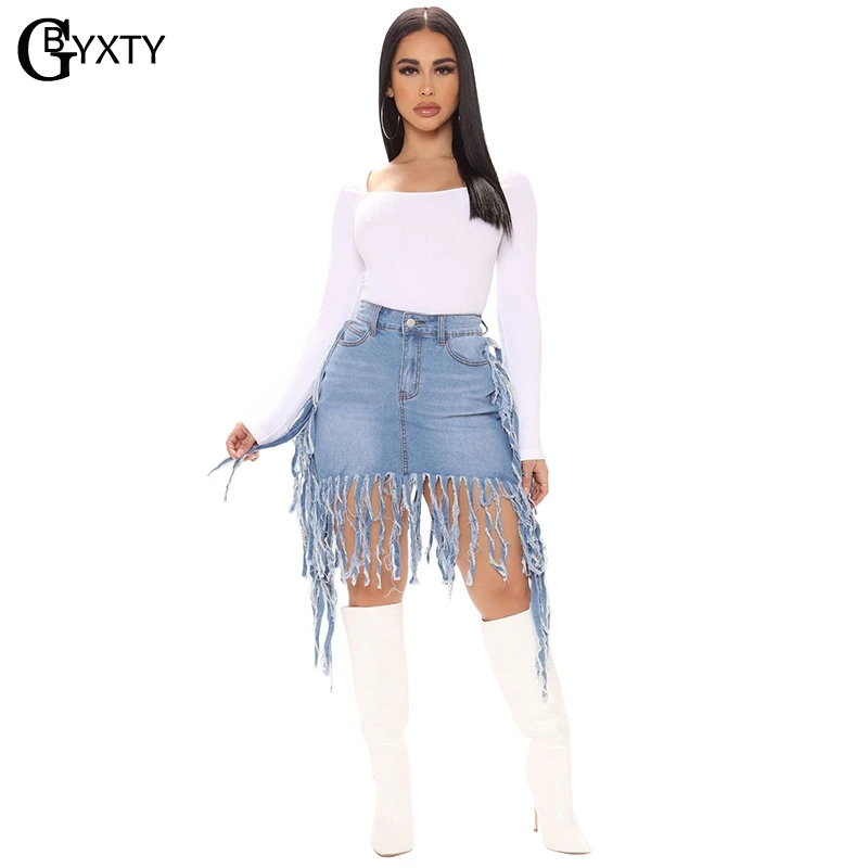 GBYXTY Faldas vaqueras rasgadas con flecos para mujer, cortas ajustadas de cintura a la con desgastados, ZL1223|Faldas| - AliExpress