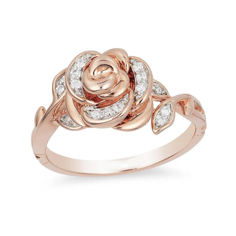 Anillo de lujo de flor de cristal para mujer Anillos Compromiso de oro rosa delicado para mujer anillos de boda románticos lindos - AliExpress Joyería y