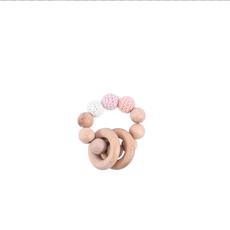 1 комплект, детское деревянное зубное кольцо для ребенка, браслеты с буковым грызуном, подвеска с животными, хлопковые нагрудники, игрушки, деревянные пустые детские товары, погремушка, игрушка - Цвет: pink