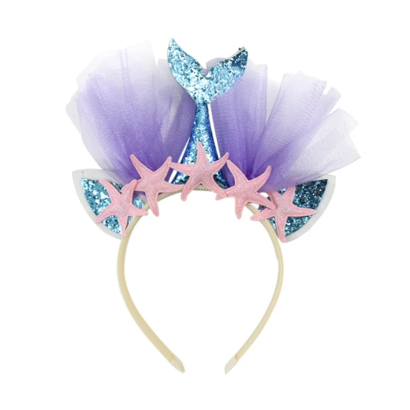 headband-D WEIGAO Русалочка, вечерние, декоративные, Русалочка, на день рождения, одноразовый набор столовых приборов под морем, для девочек, для первого дня рождения - Цвет: headband-D