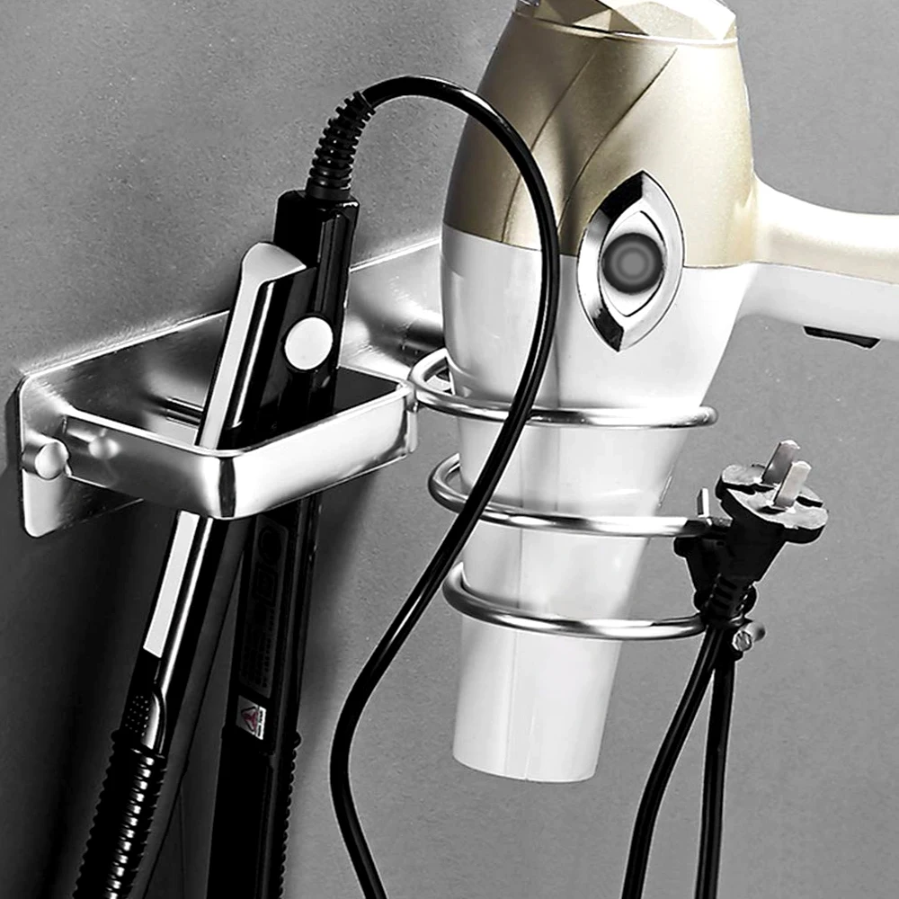 Настенный органайзер для фена алюминиевый держатель и выпрямителя полка ванной