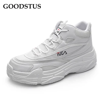 

GOODSTUS Men Mesh High Top Sneaker Breathable Thick Sole Comfortable Height Increase Lace-Up Solid Simple Style Couple Shoes