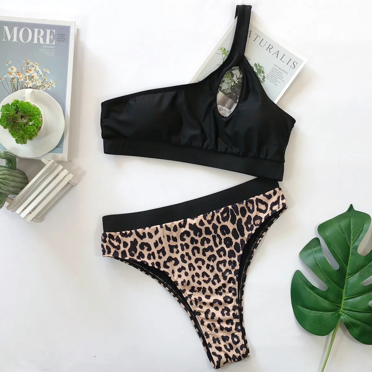 Single Shoulder Leopard Print Bikini for Woman 2020 New Split Bikini Swimsuit Fashion Summer Beach Boutique Clothing