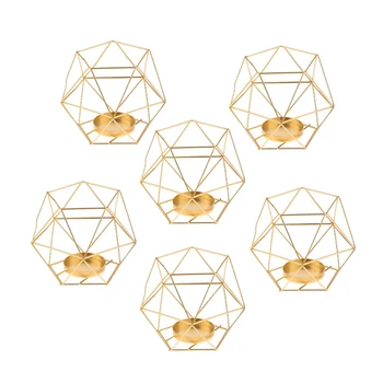 

NEW-6Pcs 3D Geometric Iron Candle Holders Home Romantic Durable Candlesticks Wedding Home Decoration Craft,Golden