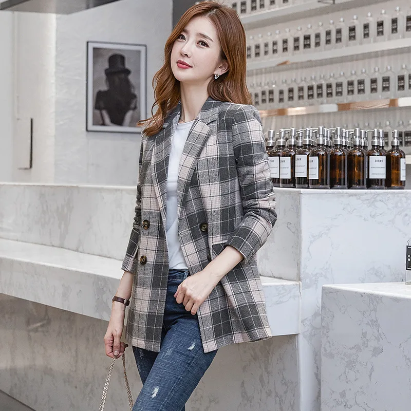

2019 New Style Korean-style Autumn And Winter Fashion Wool Pattern Small Suit Double Breasted Slim Fit Casual Online Celebrity-C
