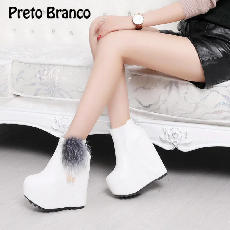 

PRETO BRANCO Women Winter Wool Ball Sexy 15CM Boots Nightclubs Winter Boots Women Black Boots Warm Women ZYW-996-2